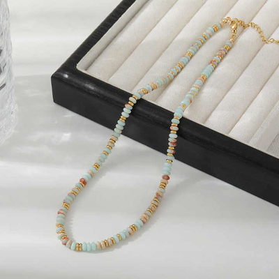 Wholesale Shoushan Natural Stone Beaded Necklace And Bracelet Women Gold Plated Stainless Steel Jewelry Sets Mixed Tower Beaded Fashion Jewelry Bracelet