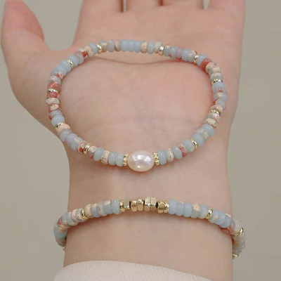 Wholesale Shoushan Natural Stone Beaded Necklace And Bracelet Women Gold Plated Stainless Steel Jewelry Sets Mixed Tower Beaded Fashion Jewelry Bracelet
