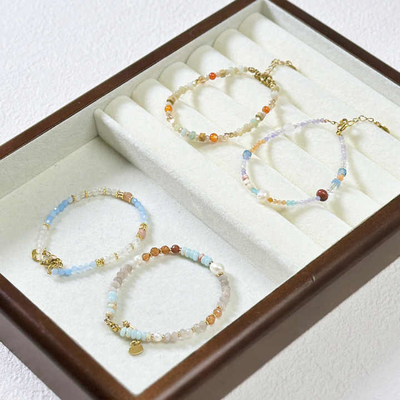 Wholesale Shoushan Natural Stone Beaded Necklace And Bracelet Women Gold Plated Stainless Steel Jewelry Sets Mixed Tower Beaded Fashion Jewelry Bracelet