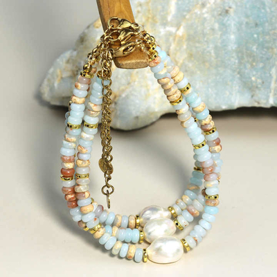 Wholesale Shoushan Natural Stone Beaded Necklace And Bracelet Women Gold Plated Stainless Steel Jewelry Sets Mixed Tower Beaded Fashion Jewelry Bracelet