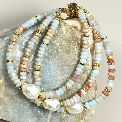 Wholesale Shoushan Natural Stone Beaded Necklace And Bracelet Women Gold Plated Stainless Steel Jewelry Sets Mixed Tower Beaded Fashion Jewelry Bracelet