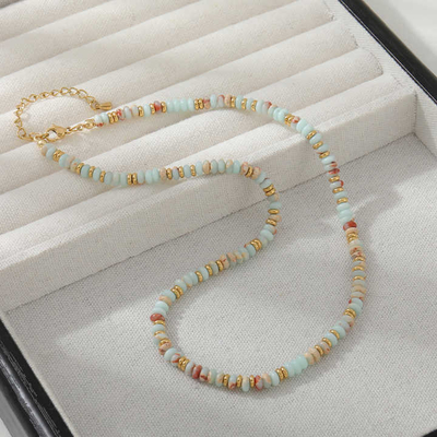 Wholesale Shoushan Natural Stone Beaded Necklace And Bracelet Women Gold Plated Stainless Steel Jewelry Sets Mixed Tower Beaded Fashion Jewelry Bracelet