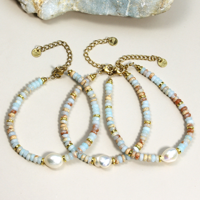 Wholesale Shoushan Natural Stone Beaded Necklace And Bracelet Women Gold Plated Stainless Steel Jewelry Sets Mixed Tower Beaded Fashion Jewelry Bracelet