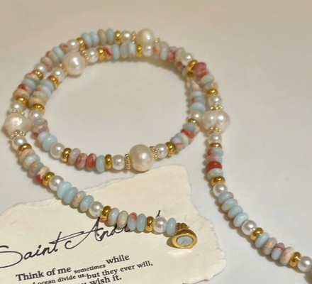 Wholesale Shoushan Natural Stone Beaded Necklace And Bracelet Women Gold Plated Stainless Steel Jewelry Sets Mixed Tower Beaded Fashion Jewelry Bracelet