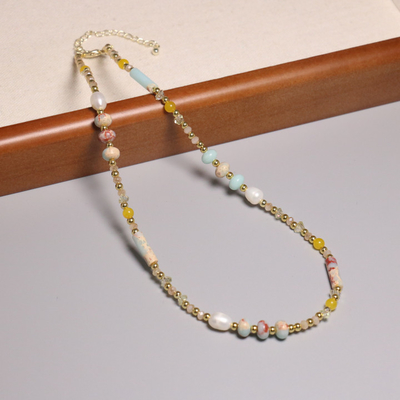 Wholesale Shoushan Natural Stone Beaded Necklace And Bracelet Women Gold Plated Stainless Steel Jewelry Sets Mixed Tower Beaded Fashion Jewelry Bracelet