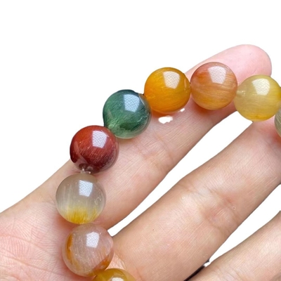 Colorful Fengshui Natural Gold Rutilated Quartz Bracelet Women'S Citrine Yellow Hair Crystal Multi-Wrap Men'S And Titanium Plate Rutile Orn