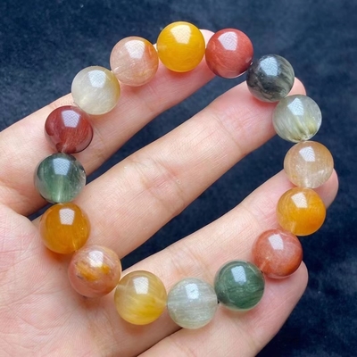 Colorful Fengshui Natural Gold Rutilated Quartz Bracelet Women'S Citrine Yellow Hair Crystal Multi-Wrap Men'S And Titanium Plate Rutile Orn