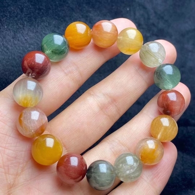 Colorful Fengshui Natural Gold Rutilated Quartz Bracelet Women'S Citrine Yellow Hair Crystal Multi-Wrap Men'S And Titanium Plate Rutile Orn
