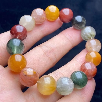 Colorful Fengshui Natural Gold Rutilated Quartz Bracelet Women'S Citrine Yellow Hair Crystal Multi-Wrap Men'S And Titanium Plate Rutile Orn