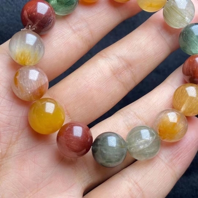 Colorful Fengshui Natural Gold Rutilated Quartz Bracelet Women'S Citrine Yellow Hair Crystal Multi-Wrap Men'S And Titanium Plate Rutile Orn