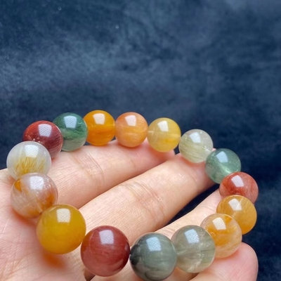 Colorful Fengshui Natural Gold Rutilated Quartz Bracelet Women'S Citrine Yellow Hair Crystal Multi-Wrap Men'S And Titanium Plate Rutile Orn