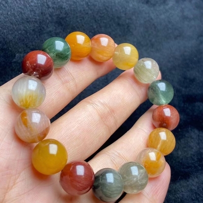 Colorful Fengshui Natural Gold Rutilated Quartz Bracelet Women'S Citrine Yellow Hair Crystal Multi-Wrap Men'S And Titanium Plate Rutile Orn