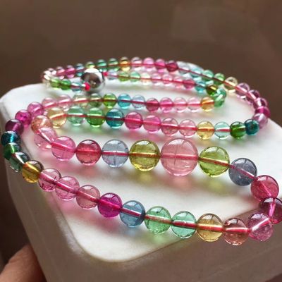 Necklace Colorful Beads Elastic Bracelet Watermelon Tourmaline Bracelet Natural Stone Tourmaline Jade Irregular Bead Bracelet For Gift