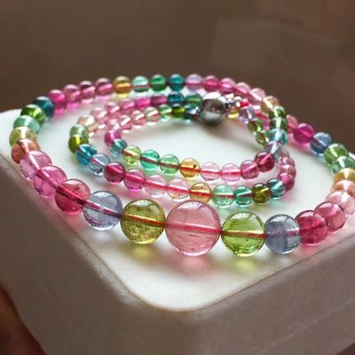 Necklace Colorful Beads Elastic Bracelet Watermelon Tourmaline Bracelet Natural Stone Tourmaline Jade Irregular Bead Bracelet For Gift