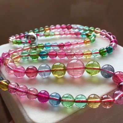 Necklace Colorful Beads Elastic Bracelet Watermelon Tourmaline Bracelet Natural Stone Tourmaline Jade Irregular Bead Bracelet For Gift