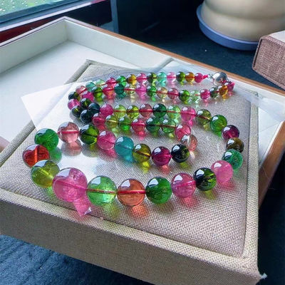 Necklace Colorful Beads Elastic Bracelet Watermelon Tourmaline Bracelet Natural Stone Tourmaline Jade Irregular Bead Bracelet For Gift