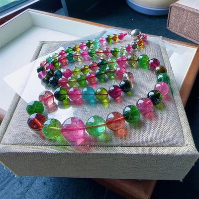 Necklace Colorful Beads Elastic Bracelet Watermelon Tourmaline Bracelet Natural Stone Tourmaline Jade Irregular Bead Bracelet For Gift