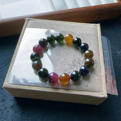 Rainbow Tourmaline - Joy - Beaded Bracelets For Women, Handmade Natural Stone Beads 925 Sterling Silver Stretch Bracelets, Chakra Crystal Gemstone Jewelry Gifts