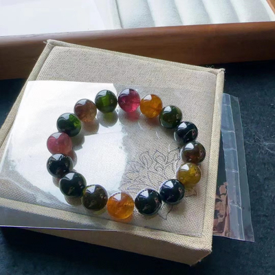 Rainbow Tourmaline - Joy - Beaded Bracelets For Women, Handmade Natural Stone Beads 925 Sterling Silver Stretch Bracelets, Chakra Crystal Gemstone Jewelry Gifts