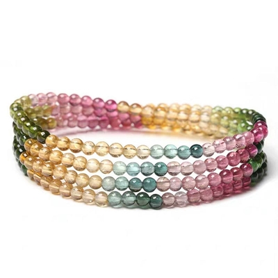 Natural Healing Gemstone Small Beads Candy Color Crystal Tourmaline Bracelet For Jewelry Gifts Crystal Jewelry Natural Brazilian Watermelon Tourmaline Bracelet Women's Transparent Glass Macaron Color
