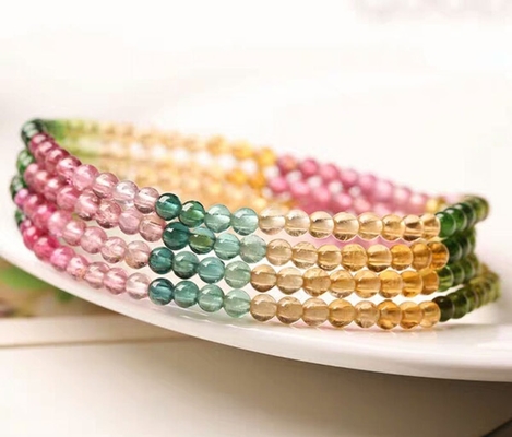 Natural Healing Gemstone Small Beads Candy Color Crystal Tourmaline Bracelet For Jewelry Gifts Crystal Jewelry Natural Brazilian Watermelon Tourmaline Bracelet Women's Transparent Glass Macaron Color