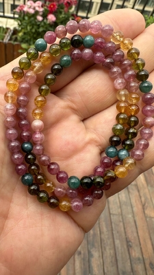 Natural Healing Gemstone Small Beads Candy Color Crystal Tourmaline Bracelet For Jewelry Gifts Crystal Jewelry Natural Brazilian Watermelon Tourmaline Bracelet Women's Transparent Glass Macaron Color