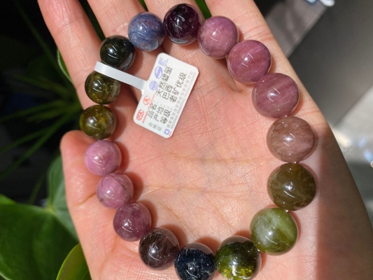 Natural Healing Gemstone Small Beads Candy Color Crystal Tourmaline Bracelet For Jewelry Gifts Crystal Jewelry Natural Brazilian Watermelon Tourmaline Bracelet Women's Transparent Glass Macaron Color