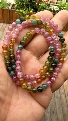 Natural Healing Gemstone Small Beads Candy Color Crystal Tourmaline Bracelet For Jewelry Gifts Crystal Jewelry Natural Brazilian Watermelon Tourmaline Bracelet Women's Transparent Glass Macaron Color