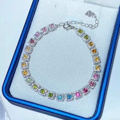 Tourmaline Blue Fusion Tennis Bracelet Tourmaline Blue Round Double Stone Tennis Hip Hop Bracelet Gemstone Bracelets Tourmaline Bracelets Candy Tourmaline Bracelets for Women