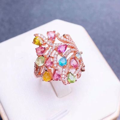 Ring, Necklace, Bracelet, New Leaf Bracelet 18K Gold Women's Candy Tourmaline Bracelet Colorful Gemstone Colorful Treasure Bracelet