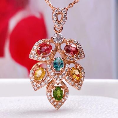 Ring, Necklace, Bracelet, New Leaf Bracelet 18K Gold Women's Candy Tourmaline Bracelet Colorful Gemstone Colorful Treasure Bracelet