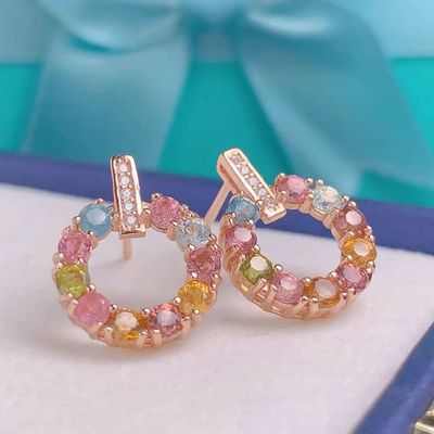 Earrings, Ring, Necklace, Bracelet, Tourmaline Earrings Paraiba Blue Drop Earrings Luxury Tourmaline Fusion Heart Shape Stud Earrings Multicolor Stone Earring for Wedding Earrings