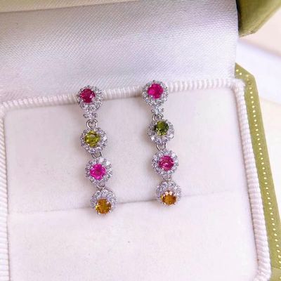 Earrings, Ring, Necklace, Bracelet, Tourmaline Earrings Paraiba Blue Drop Earrings Luxury Tourmaline Fusion Heart Shape Stud Earrings Multicolor Stone Earring for Wedding Earrings