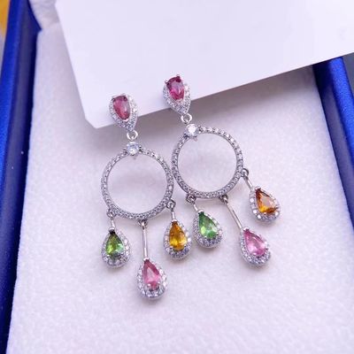 Earrings, Ring, Necklace, Bracelet, Tourmaline Earrings Paraiba Blue Drop Earrings Luxury Tourmaline Fusion Heart Shape Stud Earrings Multicolor Stone Earring for Wedding Earrings