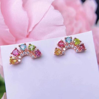 Earrings, Ring, Necklace, Bracelet, Tourmaline Earrings Paraiba Blue Drop Earrings Luxury Tourmaline Fusion Heart Shape Stud Earrings Multicolor Stone Earring for Wedding Earrings