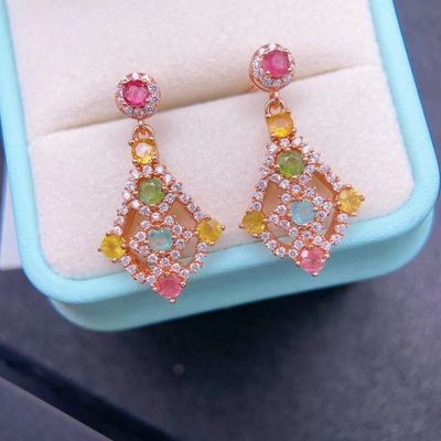 Earrings, Ring, Necklace, Bracelet, Tourmaline Earrings Paraiba Blue Drop Earrings Luxury Tourmaline Fusion Heart Shape Stud Earrings Multicolor Stone Earring for Wedding Earrings