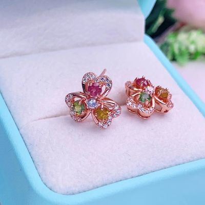 Earrings, Ring, Necklace, Bracelet, Tourmaline Earrings Paraiba Blue Drop Earrings Luxury Tourmaline Fusion Heart Shape Stud Earrings Multicolor Stone Earring for Wedding Earrings