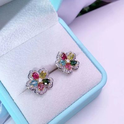 Earrings, Ring, Necklace, Bracelet, Tourmaline Earrings Paraiba Blue Drop Earrings Luxury Tourmaline Fusion Heart Shape Stud Earrings Multicolor Stone Earring for Wedding Earrings