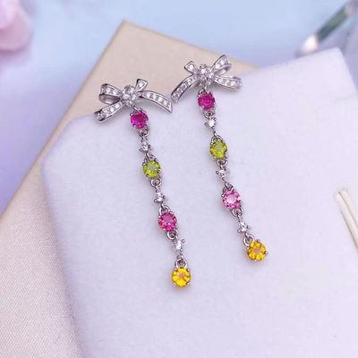 Earrings, Ring, Necklace, Bracelet, Tourmaline Earrings Paraiba Blue Drop Earrings Luxury Tourmaline Fusion Heart Shape Stud Earrings Multicolor Stone Earring for Wedding Earrings