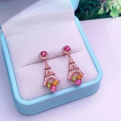 Earrings, Ring, Necklace, Bracelet, Tourmaline Earrings Paraiba Blue Drop Earrings Luxury Tourmaline Fusion Heart Shape Stud Earrings Multicolor Stone Earring for Wedding Earrings