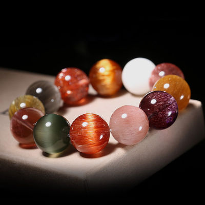 Natural Crystal Multi-Treasure Hair Crystal Rabbit Hair Bracelet Gold Strawberry Red Hair Purple Hair Super Seven Single Circle