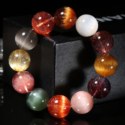 Natural Crystal Multi-Treasure Hair Crystal Rabbit Hair Bracelet Gold Strawberry Red Hair Purple Hair Super Seven Single Circle