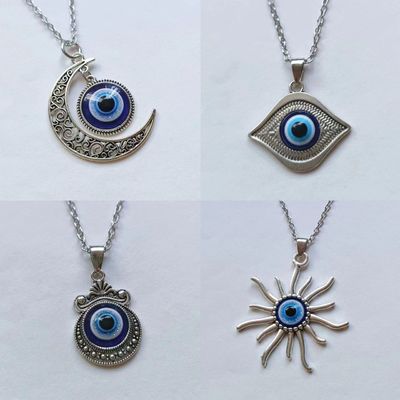 Evil Eye Necklace, Bracelet, Earring, Ring, Keychain & Hamsa Hand Pendant - Turkish Protection Jewelry Set Evil Eye Pendant Necklace Glass Leather Rope Chain Turkish Protect