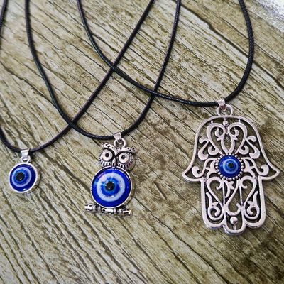 Evil Eye Necklace, Bracelet, Earring, Ring, Keychain & Hamsa Hand Pendant - Turkish Protection Jewelry Set Evil Eye Pendant Necklace Glass Leather Rope Chain Turkish Protect