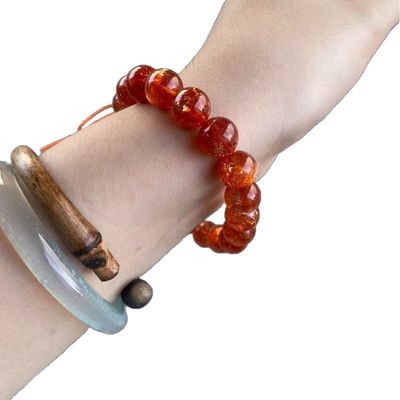 Energy Protection Good Luck Feng Shui Natural Crystal Gold Sun Bracelet Pendant Necklace Gold Strawberry Crystal Sunlight Sun Stone Single Bead Bracelet