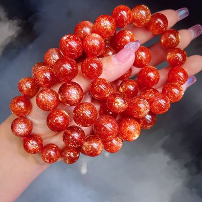 Energy Protection Good Luck Feng Shui Natural Crystal Gold Sun Bracelet Pendant Necklace Gold Strawberry Crystal Sunlight Sun Stone Single Bead Bracelet