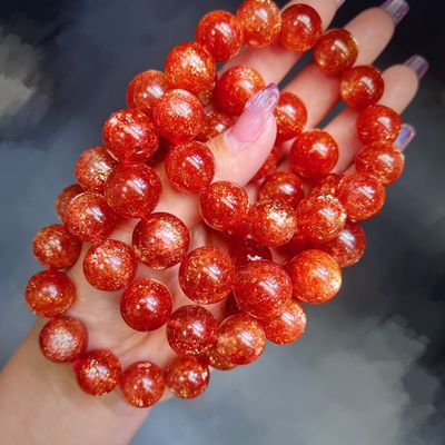 Energy Protection Good Luck Feng Shui Natural Crystal Gold Sun Bracelet Pendant Necklace Gold Strawberry Crystal Sunlight Sun Stone Single Bead Bracelet