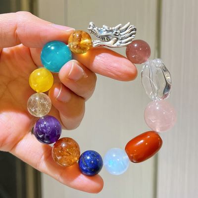 Purify Renew Energy To Protect Good Luck And Feng Shui Natural Copper Hair Crystal Cat'S Eye Titanium Crystal Rabbit Hair Gold Strawberry Multi-Treasure Crystal Single Bead Bracelet