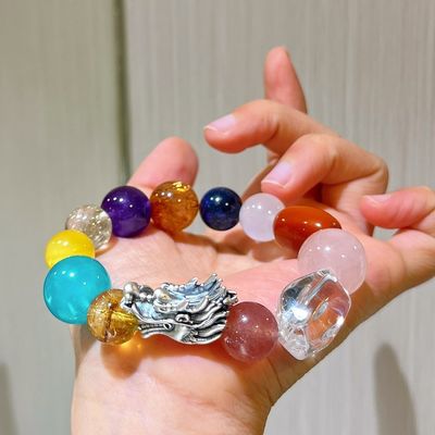 Purify Renew Energy To Protect Good Luck And Feng Shui Natural Copper Hair Crystal Cat'S Eye Titanium Crystal Rabbit Hair Gold Strawberry Multi-Treasure Crystal Single Bead Bracelet