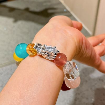 Purify Renew Energy To Protect Good Luck And Feng Shui Natural Copper Hair Crystal Cat'S Eye Titanium Crystal Rabbit Hair Gold Strawberry Multi-Treasure Crystal Single Bead Bracelet